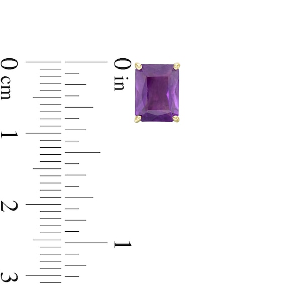 Emerald-Cut Amethyst Solitaire Stud Earrings in 10K Gold