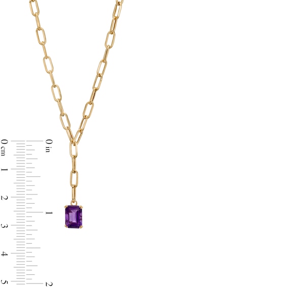 Emerald-Cut Amethyst Solitaire and Paper Clip Chain "Y" Necklace in 10K Gold