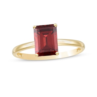 Emerald-Cut Garnet Solitaire Ring in 10K Gold