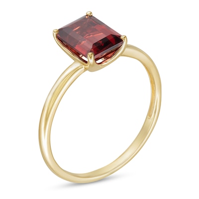 Emerald-Cut Garnet Solitaire Ring in 10K Gold