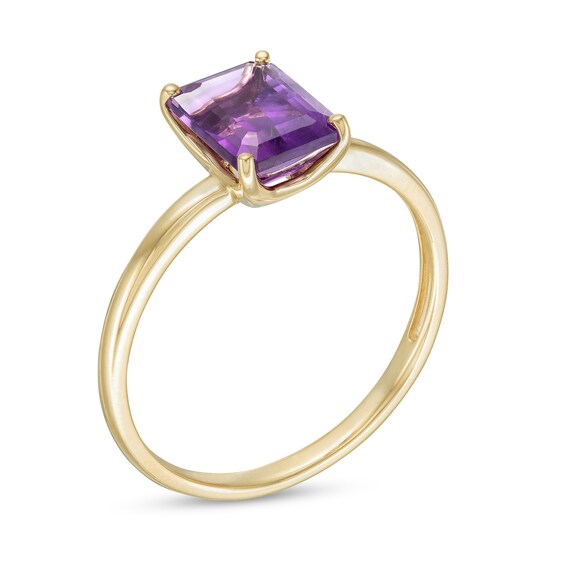 Emerald-Cut Amethyst Solitaire Ring in 10K Gold - Size 7