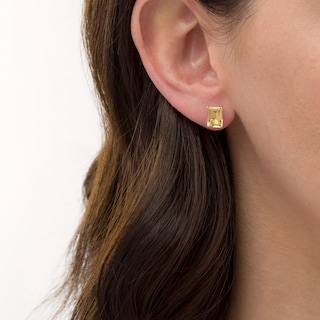 Emerald-Cut Citrine Solitaire Stud Earrings in 10K Gold