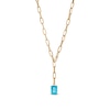 Thumbnail Image 0 of Emerald-Cut Swiss Blue Topaz Solitaire and Paper Clip Chain "Y" Necklace in 10K Gold