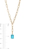 Thumbnail Image 3 of Emerald-Cut Swiss Blue Topaz Solitaire and Paper Clip Chain "Y" Necklace in 10K Gold