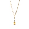 Thumbnail Image 0 of Emerald-Cut Citrine Solitaire and Paper Clip Chain "Y" Necklace in 10K Gold