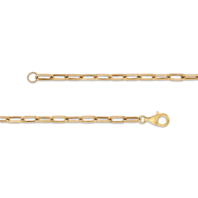 Emerald-Cut Swiss Blue Topaz Solitaire and Paper Clip Chain Bracelet in 10K Gold - 7.25"