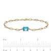 Thumbnail Image 3 of Emerald-Cut Swiss Blue Topaz Solitaire and Paper Clip Chain Bracelet in 10K Gold - 7.25"