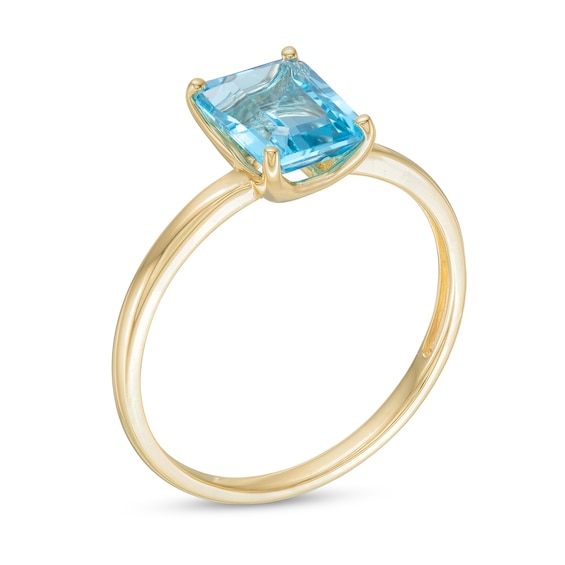 Emerald-Cut Swiss Blue Topaz Solitaire Ring in 10K Gold