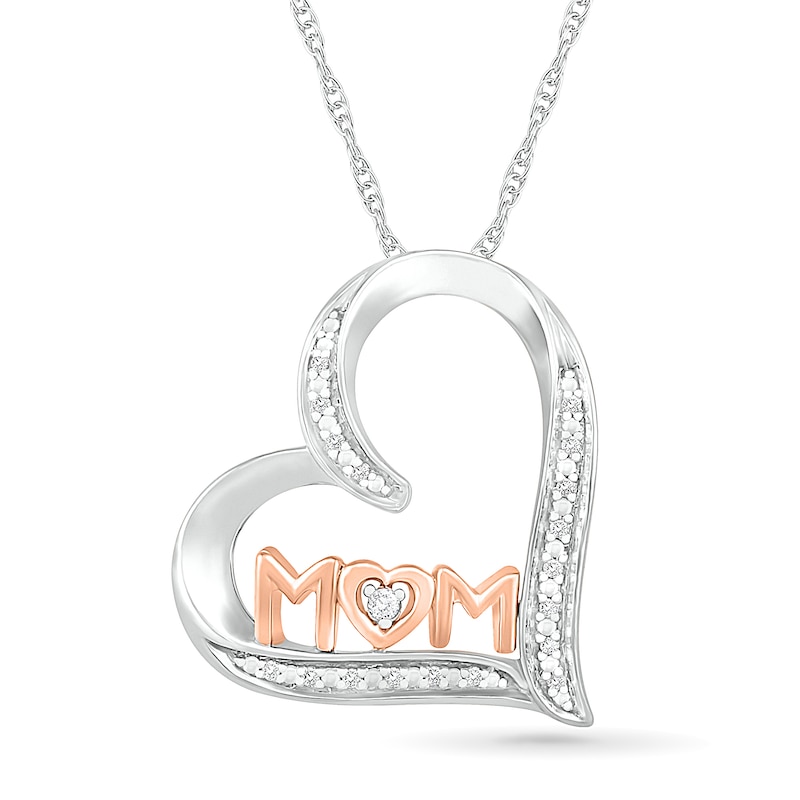 0.04 CT. T.W. Diamond Heart "MOM" Pendant in Sterling Silver and 10K Rose Gold