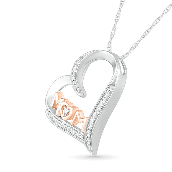 0.04 CT. T.W. Diamond Heart "MOM" Pendant in Sterling Silver and 10K Rose Gold