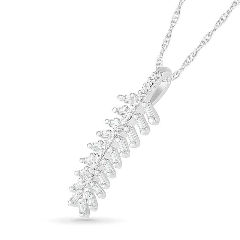 0.29 CT. T.W. Baguette and Round Diamond Feather Pendant in Sterling Silver|Peoples Jewellers