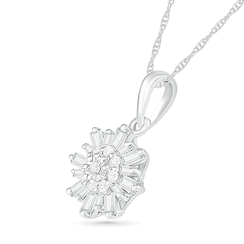 0.23 CT. T.W. Baguette and Round Diamond Snowflake Pendant in 10K White Gold|Peoples Jewellers
