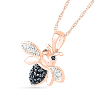 0.115 CT. T.W. Black Enhanced and White Diamond Bee Pendant in 10K Rose Gold