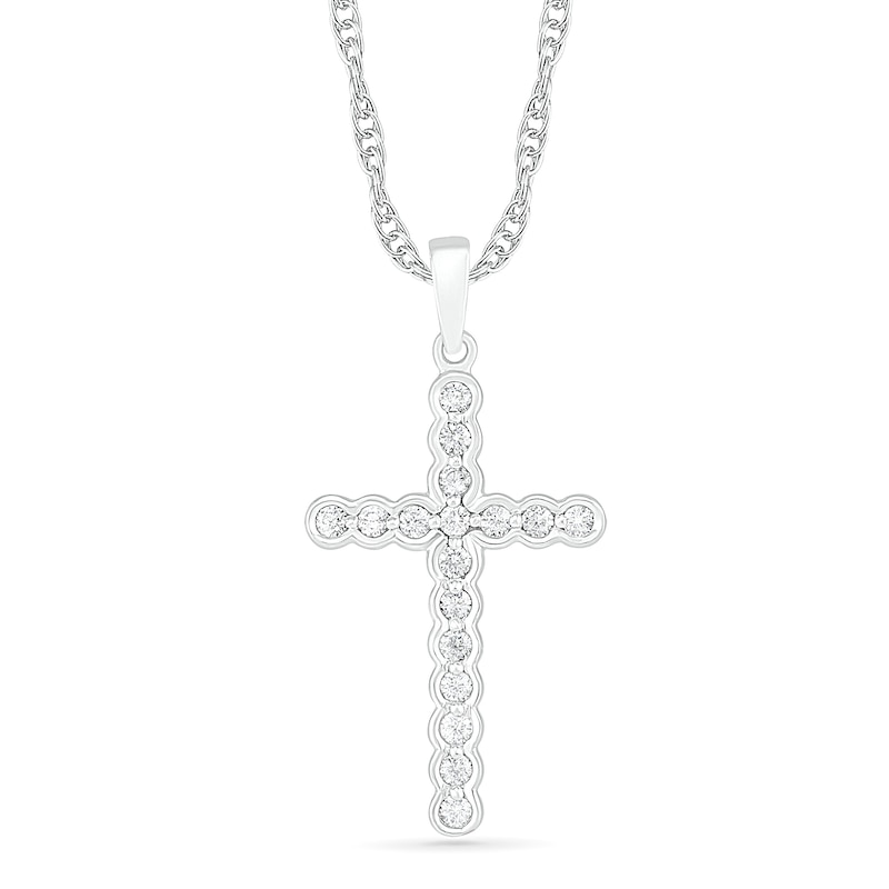 0.23 CT. T.W. Diamond Scalloped Cross Necklace in 10K White Gold|Peoples Jewellers