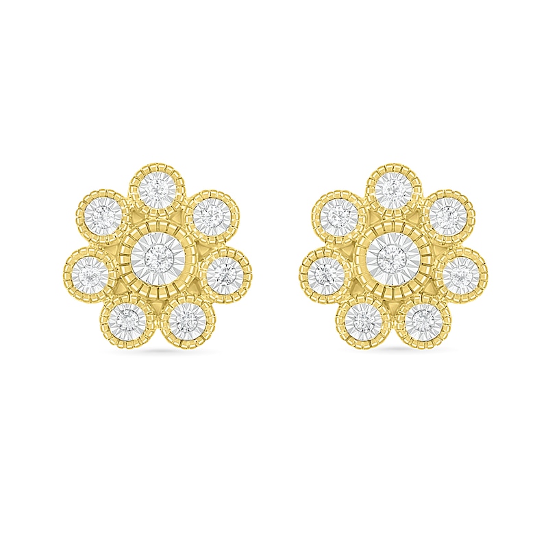 Main Image 1 of 0.085 CT. T.W. Composite Diamond Flower Stud Earrings in 10K Gold