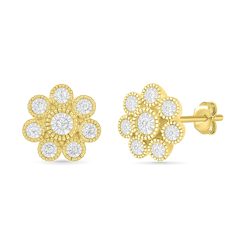 Main Image 2 of 0.085 CT. T.W. Composite Diamond Flower Stud Earrings in 10K Gold