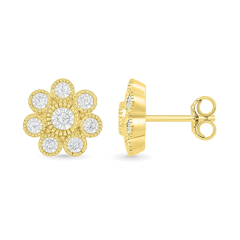 Main Image 3 of 0.085 CT. T.W. Composite Diamond Flower Stud Earrings in 10K Gold