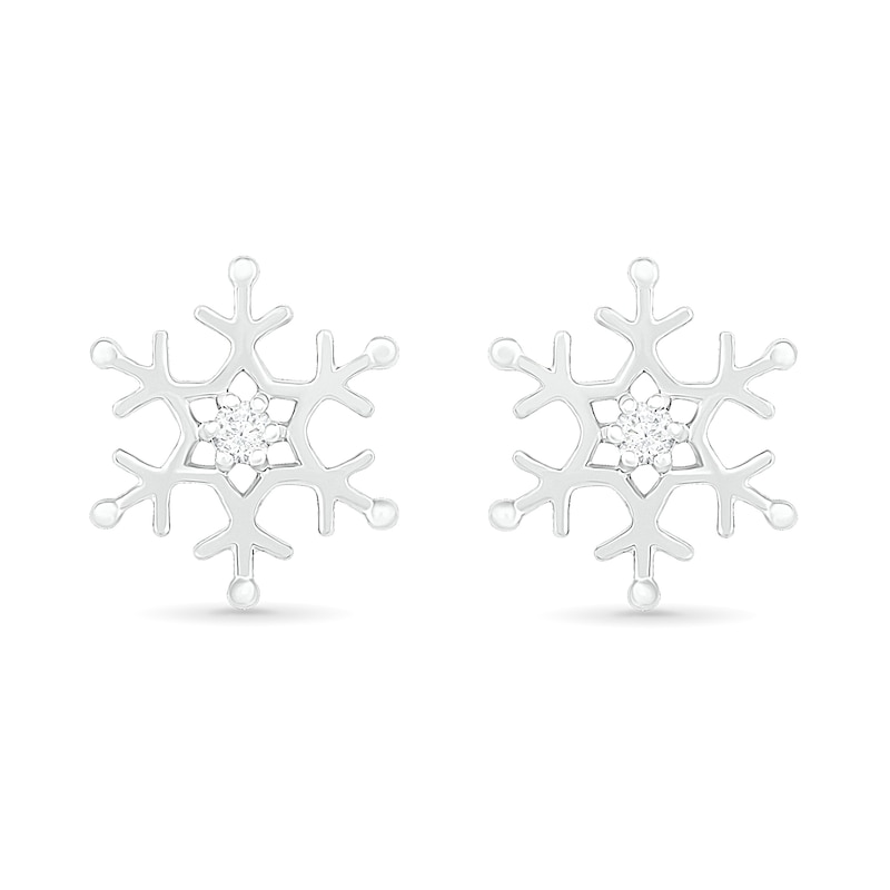 0.04 CT. T.W. Diamond Solitaire Snowflake Stud Earrings in 10K White Gold|Peoples Jewellers