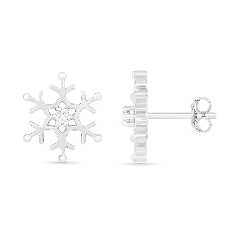 0.04 CT. T.W. Diamond Solitaire Snowflake Stud Earrings in 10K White Gold|Peoples Jewellers