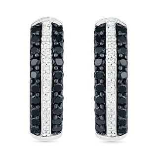 0.45 CT. T.W. Black Enhanced and White Diamond Multi-Row Hoop Earrings in 10K White Gold