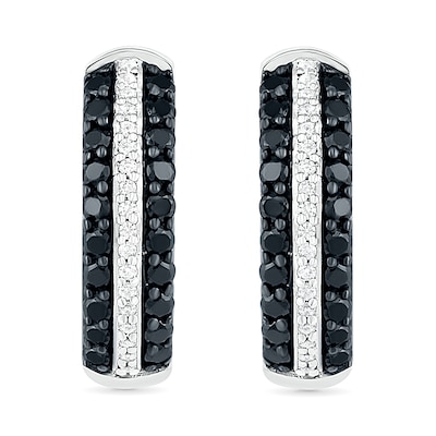 0.45 CT. T.W. Black Enhanced and White Diamond Multi-Row Hoop Earrings in 10K White Gold