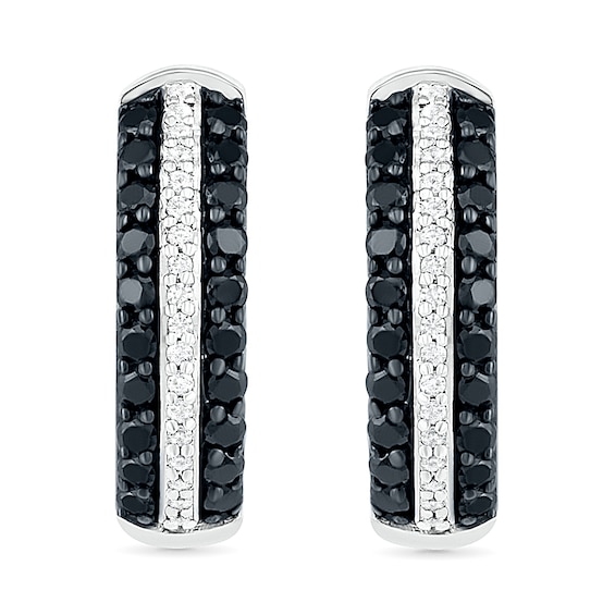 0.45 CT. T.W. Black Enhanced and White Diamond Multi-Row Hoop Earrings in 10K White Gold