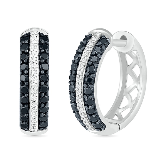 0.45 CT. T.W. Black Enhanced and White Diamond Multi-Row Hoop Earrings in 10K White Gold