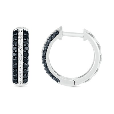 0.45 CT. T.W. Black Enhanced and White Diamond Multi-Row Hoop Earrings in 10K White Gold