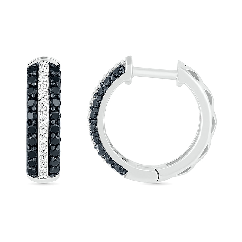 0.45 CT. T.W. Black Enhanced and White Diamond Multi-Row Hoop Earrings in 10K White Gold|Peoples Jewellers