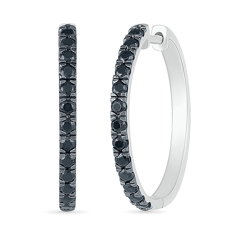 0.45 CT. T.W. Black Enhanced Diamond Hoop Earrings in 10K White Gold