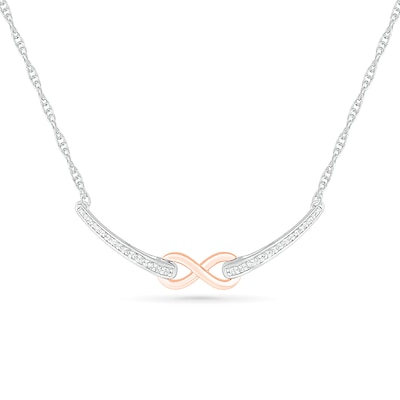 0.115 CT. T.W. Diamond Infinity Necklace in Sterling Silver and 10K Rose Gold