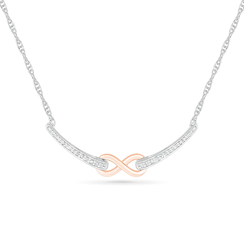 0.115 CT. T.W. Diamond Infinity Necklace in Sterling Silver and 10K Rose Gold