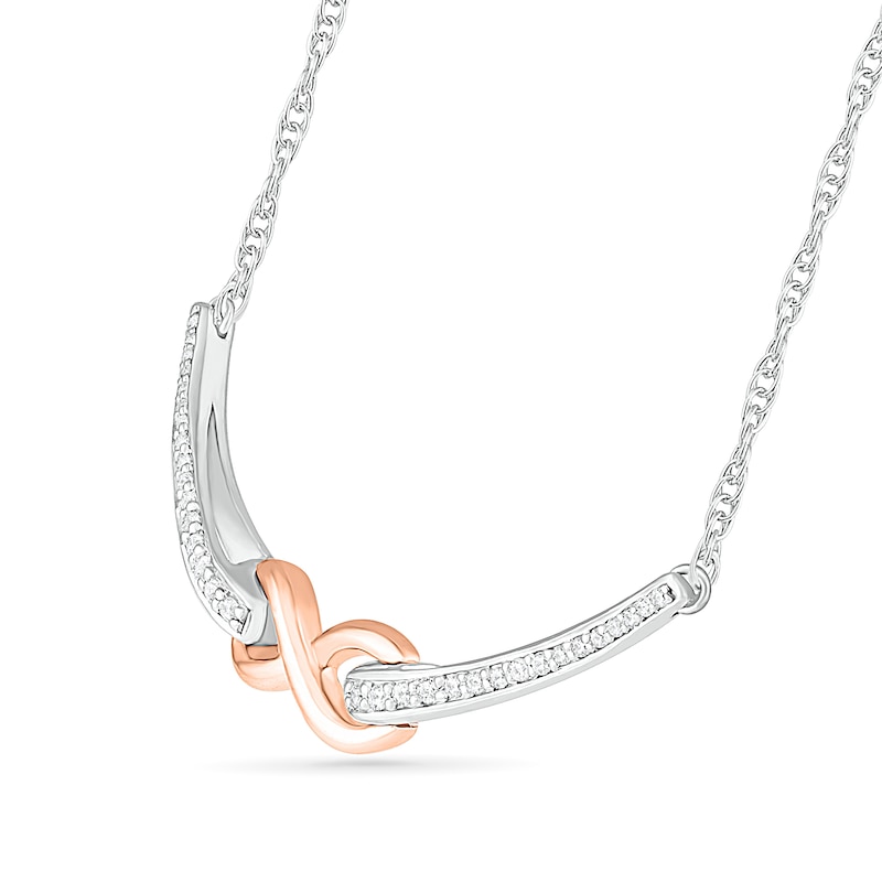 0.115 CT. T.W. Diamond Infinity Necklace in Sterling Silver and 10K Rose Gold