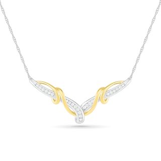 0.23 CT. T.W. Diamond "V" Twist Necklace in Sterling Silver and 10K Gold