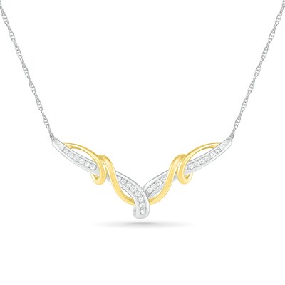 0.23 CT. T.W. Diamond "V" Twist Necklace in Sterling Silver and 10K Gold