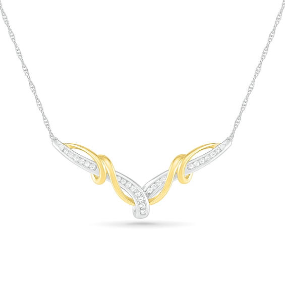 0.23 CT. T.W. Diamond "V" Twist Necklace in Sterling Silver and 10K Gold