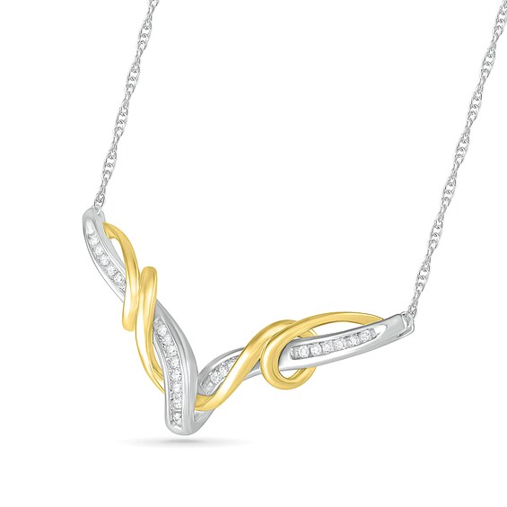 0.23 CT. T.W. Diamond "V" Twist Necklace in Sterling Silver and 10K Gold