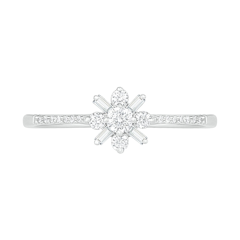 0.23 CT. T.W. Baguette and Round Diamond Flower Promise Ring in 10K White Gold|Peoples Jewellers