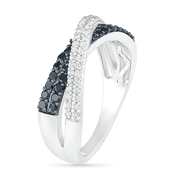 0.45 CT. T.W. Black Enhanced and White Diamond Crossover Ring in 10K White Gold