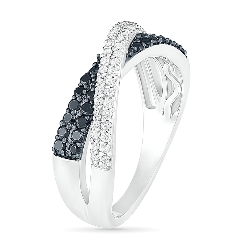 0.45 CT. T.W. Black Enhanced and White Diamond Crossover Ring in 10K White Gold|Peoples Jewellers