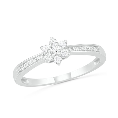 0.18 CT. T.W. Composite Diamond Flower Promise Ring in 10K White Gold