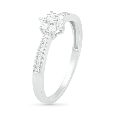 0.18 CT. T.W. Composite Diamond Flower Promise Ring in 10K White Gold