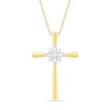 Thumbnail Image 0 of 0.085 CT. T.W. Baguette and Round Diamond Cross Sunburst Pendant in 10K Gold