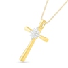 Thumbnail Image 1 of 0.085 CT. T.W. Baguette and Round Diamond Cross Sunburst Pendant in 10K Gold