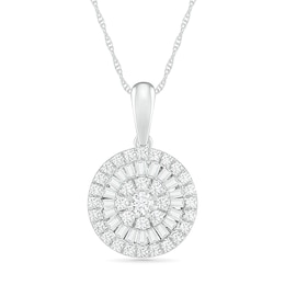 0.45 CT. T.W. Composite Baguette and Round Diamond Double Frame Pendant in 10K White Gold