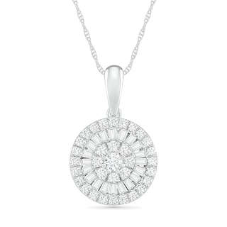 0.45 CT. T.W. Composite Baguette and Round Diamond Double Frame Pendant in 10K White Gold