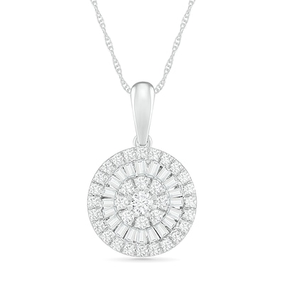 0.45 CT. T.W. Composite Baguette and Round Diamond Double Frame Pendant in 10K White Gold