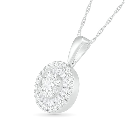 0.45 CT. T.W. Composite Baguette and Round Diamond Double Frame Pendant in 10K White Gold