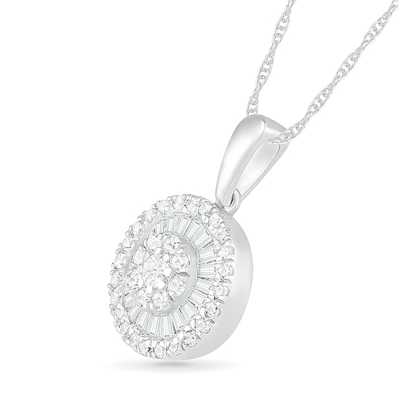 0.45 CT. T.W. Composite Baguette and Round Diamond Double Frame Pendant in 10K White Gold