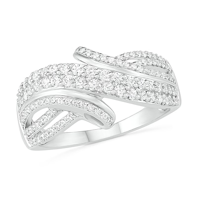 0.58 CT. T.W. Diamond Bypass Multi-Row Ring in 10K White Gold